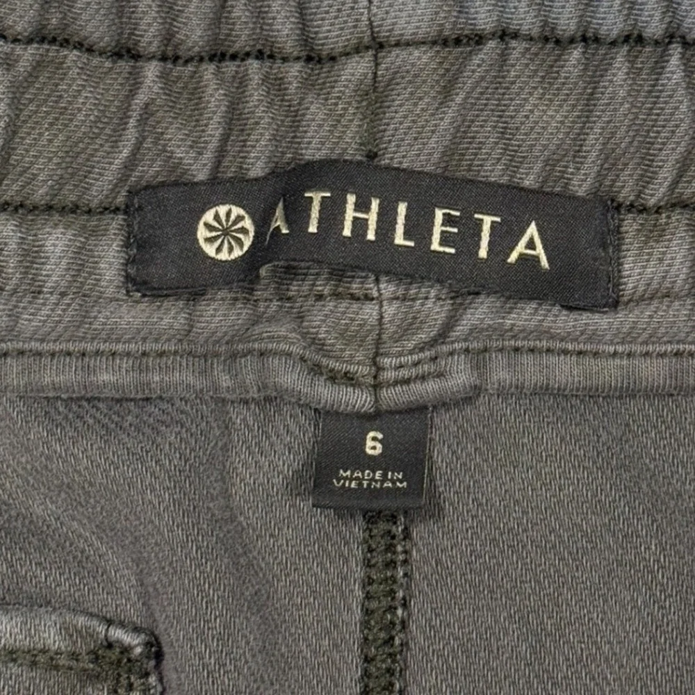 Athleta‎ Womens Washed Black Cotton Twill Skirt Elastic Waist Zip Pockets Size 6